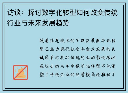 访谈：探讨数字化转型如何改变传统行业与未来发展趋势